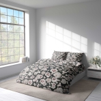 Bettwäsche set "Floret". Bettwäsche 140x200, 135/140x200 cm, 155/160x200 cm, 200x200 cm, 200x220 cm, 220x240 cm. Stilvolle dunkelgraue bettwäsche mit verschlungenem blumenblütenmuster.