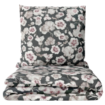 Bettwäsche set "Floret". Bettwäsche 140x200, 135/140x200 cm, 155/160x200 cm, 200x200 cm, 200x220 cm, 220x240 cm. Elegante dunkelgraue bettwäsche mit verschlungenem bräunlichem blütenblattmuster.
