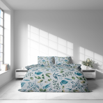 Bettwäsche set "Forest Breeze". Bettwäsche Baumwolle, 135/140x200 cm, 200x200 cm, 200x220 cm, 220x240 cm. Bettwäsche-set mit zartem aquarell-blättermotiv auf grauem untergrund.