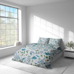 Bettwäsche set "Forest Breeze". Bettwäsche Baumwolle, 135/140x200 cm, 200x200 cm, 200x220 cm, 220x240 cm. Baumwollbettwäsche auf grauem hintergrund mit unterschiedlich grünen blättermotiven.