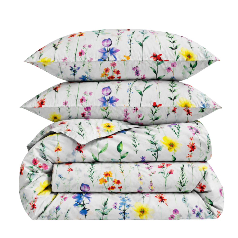 Bettwäsche set "Fresh Valley". Bettwäsche 155x200, 135/140x200 cm, 155x220 cm, 160x200 cm, 180x200 cm, 200x200 cm, 200x220 cm, 220x240 cm. Buntes bettwäsche-set mit blumenmuster auf weißem hintergrund Bettwäsche set "Fresh Valley". Bettwäsche 155x200, 135/140x200 cm, 155x220 cm, 160x200 cm, 180x200 cm, 200x200 cm, 200x220 cm, 220x240 cm. Buntes bettwäsche-set mit blumenmuster auf weißem hintergrund