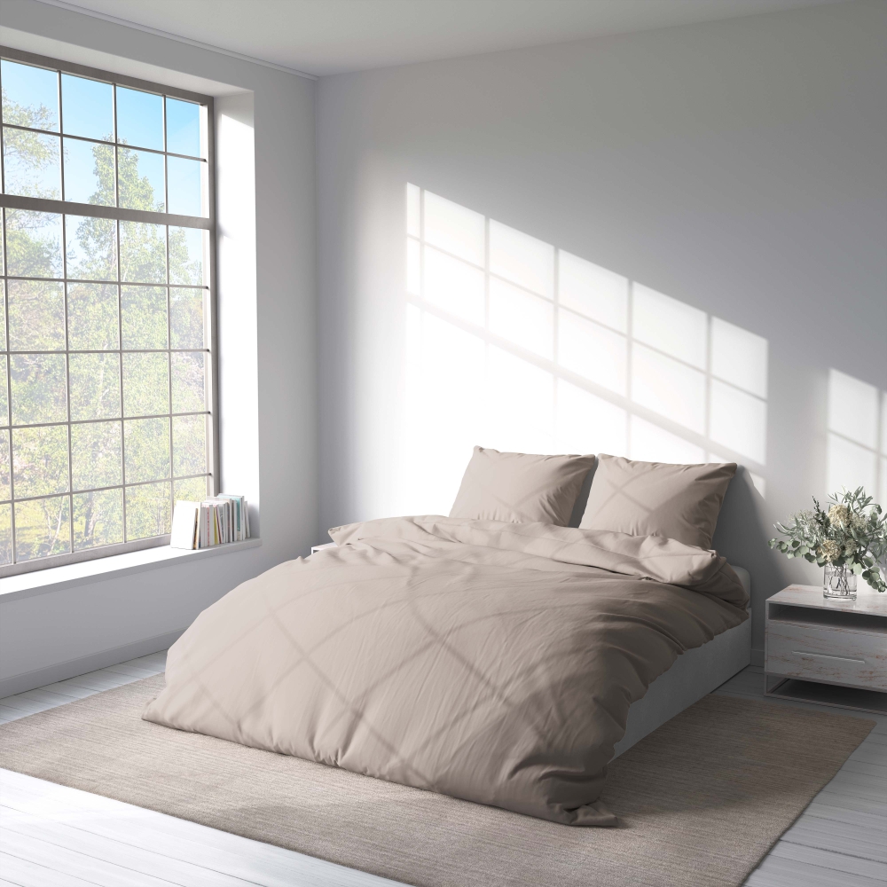 Bettwäsche set „Gray morn“. Bettwäsche für Hotels, 135/140x200 cm, 200x200 cm, 200x220 cm. Elegantes beige-graues bettwäscheset, perfekt für eine gemütliche und stilvolle schlafzimmereinrichtung, die sich nahtlos in jedes farbschema einfügt.