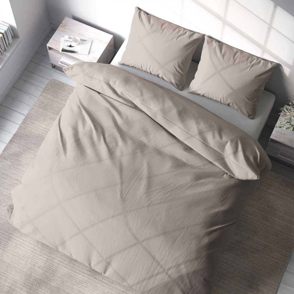 Bettwäsche set „Gray morn“. Bettwäsche für Hotels, 135/140x200 cm, 200x200 cm, 200x220 cm. Elegantes bettwäscheset in beige-grau, das die ästhetik ihres schlafzimmers durch sein zeitloses und beruhigendes design aufwertet.