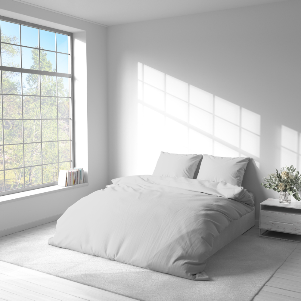 Bettwäsche set „Gray morn“. Bettwäsche 155x200, 135/140x200 cm, 150x200 cm, 155/160x200 cm, 180x200 cm, 200x200 cm, 200x220 cm, 220x240 cm. Hell-silbergraues bettwäsche-set mit einheitlichem muster