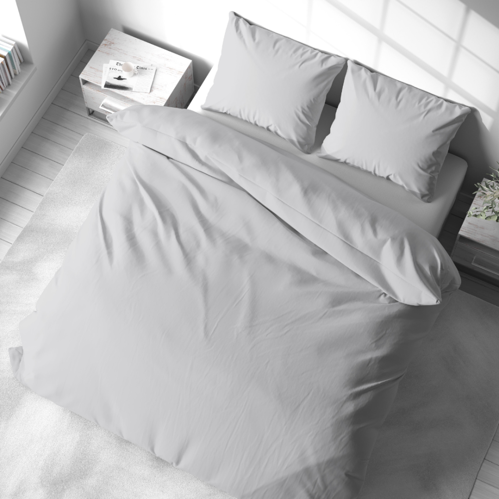 Bettwäsche set „Gray morn“. Bettwäsche 155x200, 135/140x200 cm, 150x200 cm, 155/160x200 cm, 180x200 cm, 200x200 cm, 200x220 cm, 220x240 cm. Hell-silbergraues bettwäsche-set für ein ruhiges interieur