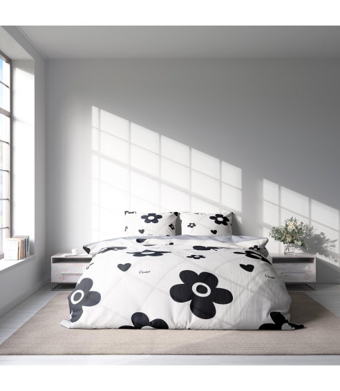 Bettwäsche set "Black Flowers". Bettwäsche 140x200