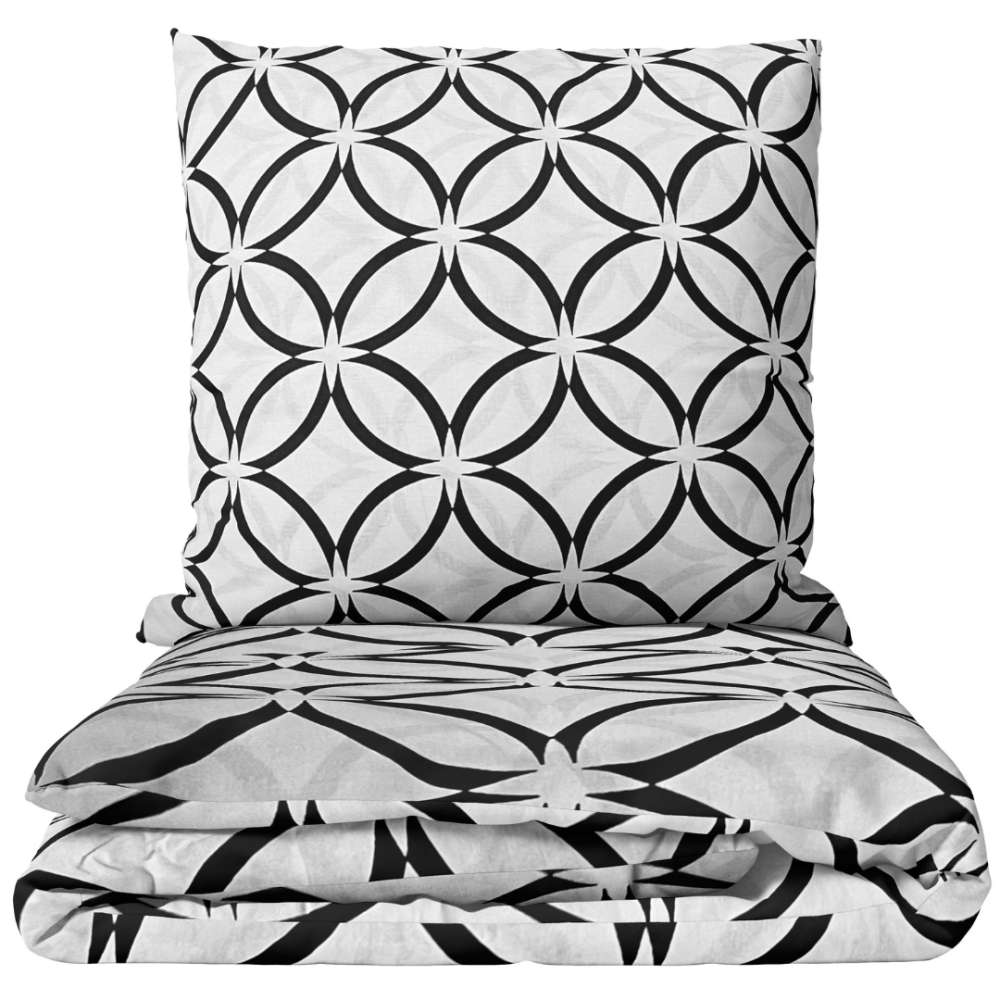 Bettwäsche set "Grey Retro Rings". Gemusterte Bettwäsche, 135/140x200 cm, 155/160x200 cm, 200x200 cm, 200x220 cm. Bettwäsche-set mit schwarz-grauem geometrischem muster und sich wiederholenden kreisen