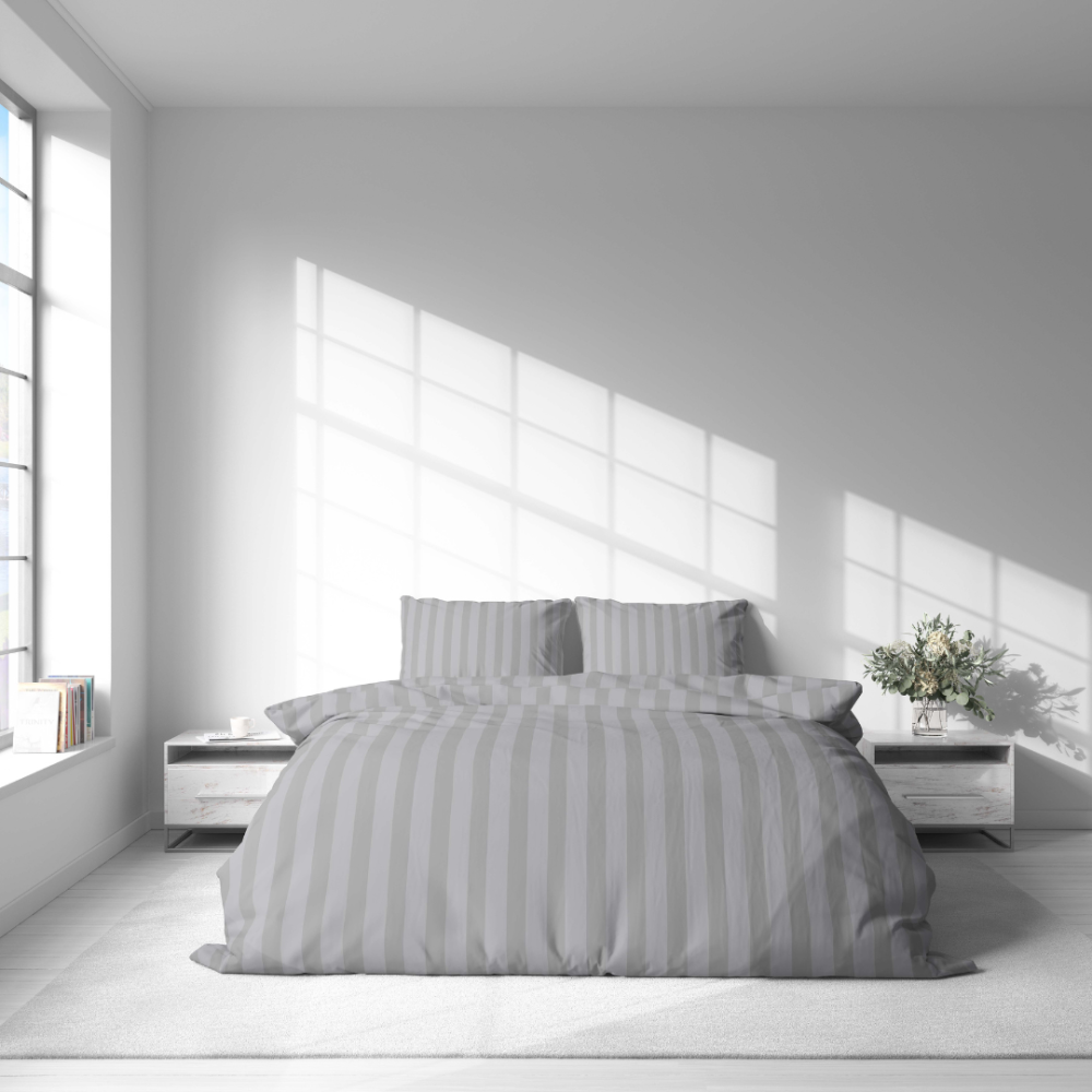 Bettwäsche set "Grey Stripes". Bettwäsche 140x200, 135/140x200 cm, 155/160x200 cm, 200x200 cm, 200x220 cm. Bettwäsche-set in weichem grauton mit klassischem streifenmuster, perfekt für ein elegantes und gemütliches schlafzimmer.