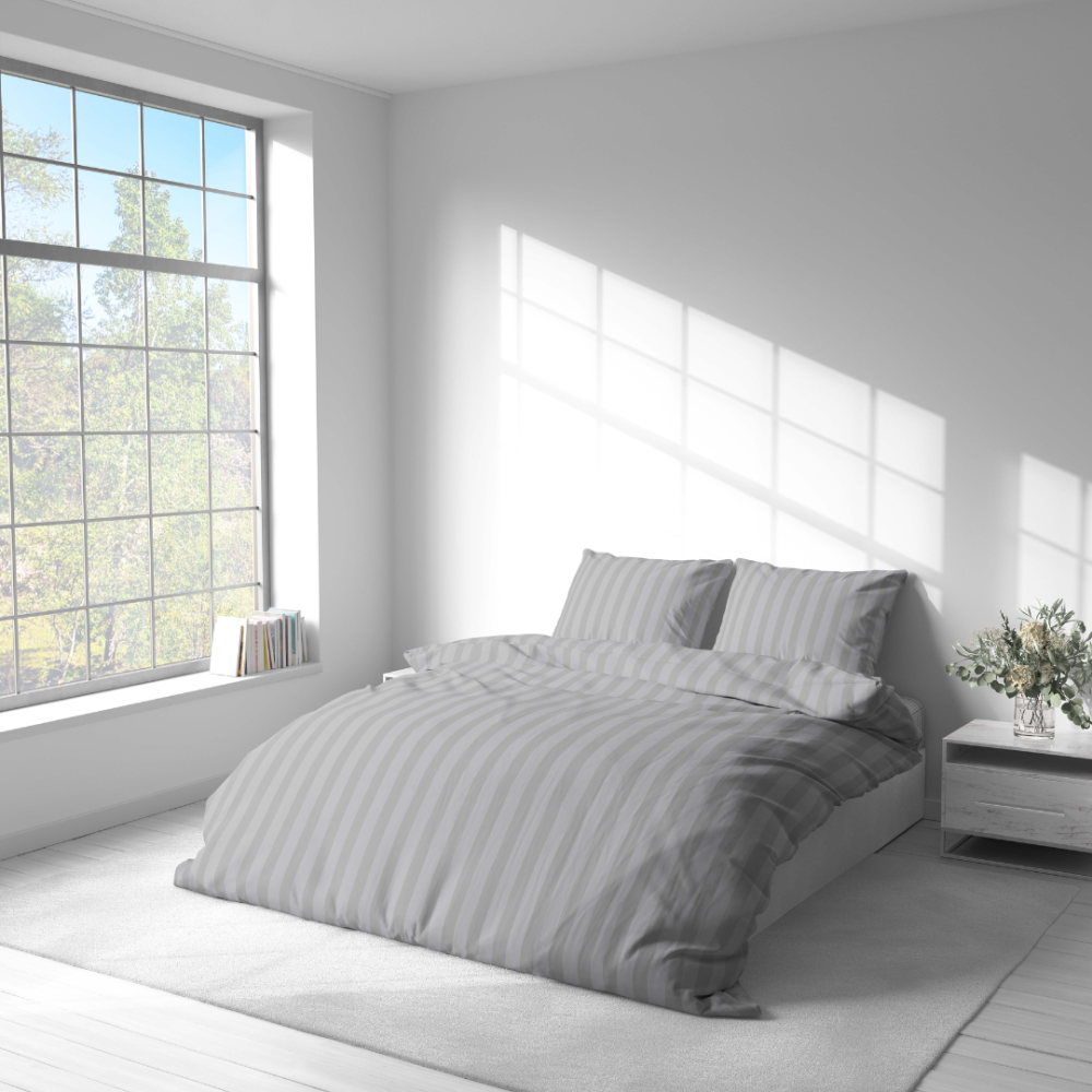Bettwäsche set "Grey Stripes". Bettwäsche 140x200, 135/140x200 cm, 155/160x200 cm, 200x200 cm, 200x220 cm. Elegantes und schickes graues bettwäsche-set mit minimalistischem streifenmuster, das die ästhetik jedes raumes verbessert.
