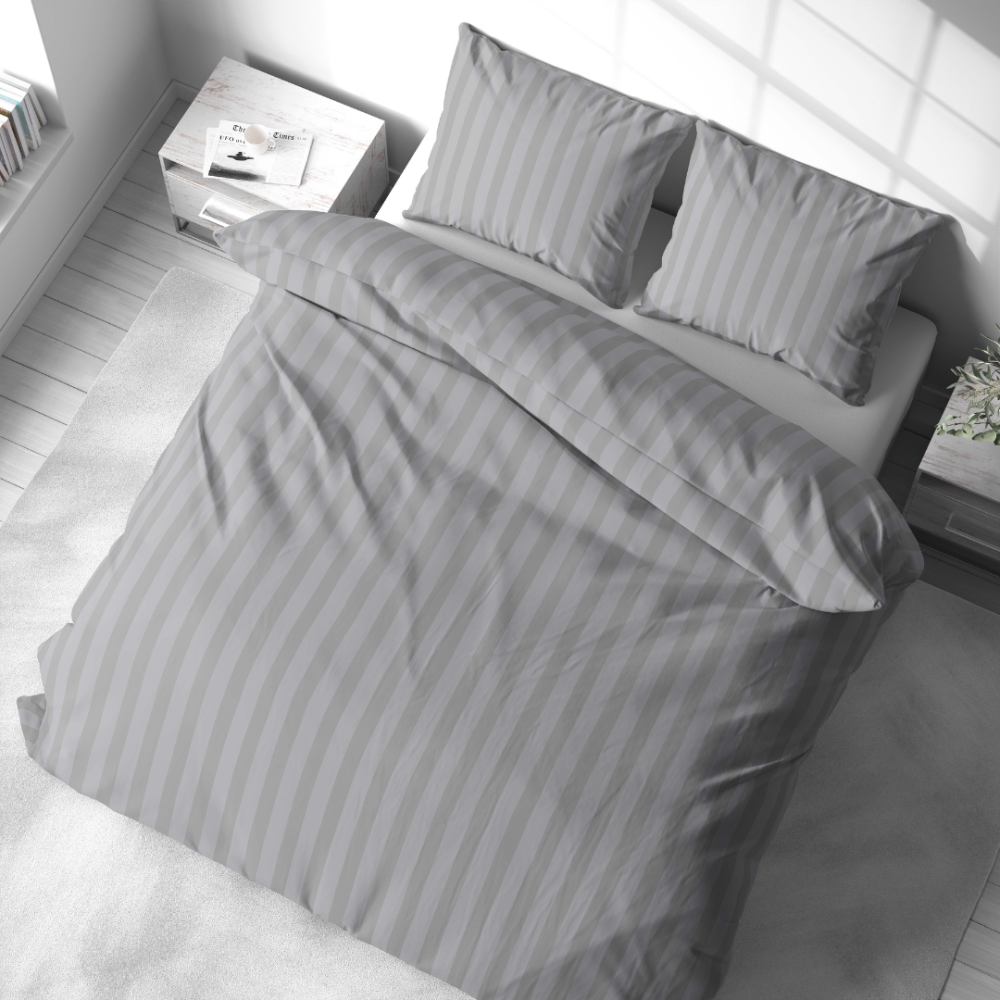 Bettwäsche set "Grey Stripes". Bettwäsche 140x200, 135/140x200 cm, 155/160x200 cm, 200x200 cm, 200x220 cm. Elegantes graues bettwäsche-set mit streifenmuster, das ihrem schlafbereich einen modernen und stilvollen touch verleiht.