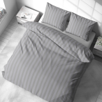 Bettwäsche set "Grey Stripes". Bettwäsche 140x200, 135/140x200 cm, 155/160x200 cm, 200x200 cm, 200x220 cm. Elegantes graues bettwäsche-set mit streifenmuster, das ihrem schlafbereich einen modernen und stilvollen touch verleiht.