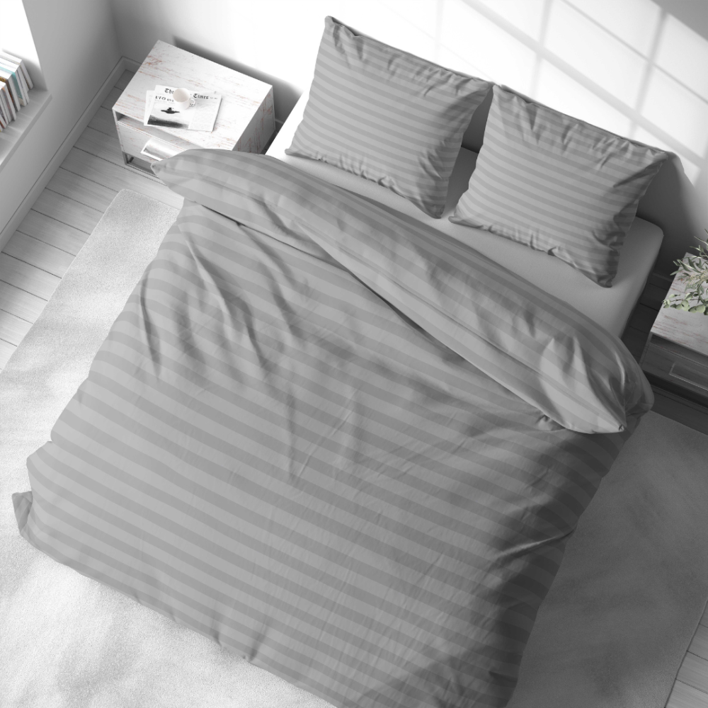 Bettwäsche set "Grey Stripes". Bettwäsche 135x200, 135/140x200 cm, 150x200 cm, 155/160x200 cm, 180x200 cm, 200x200 cm, 200x220 cm. Bettwäsche-set in weichem grauton mit klassischem streifenmuster, perfekt für ein elegantes und gemütliches schlafzimmer.