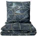 Bettwäsche set „Isolde“. Bettwäsche 155x200, 135/140x200 cm, 150x200 cm, 155/160x200 cm, 180x200 cm, 200x200 cm, 200x220 cm, 220x240 cm. Bettwäsche in dunklem blau mit feinen goldenen linien