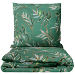 Bettwäsche set "Jade Leaves". Bettwäsche Baumwolle, 135/140x200 cm, 200x200 cm, 200x220 cm, 220x240 cm. Sattes dunkelgrünes bettwäsche-set mit stilisierten blattmotiven und goldenen konturen.