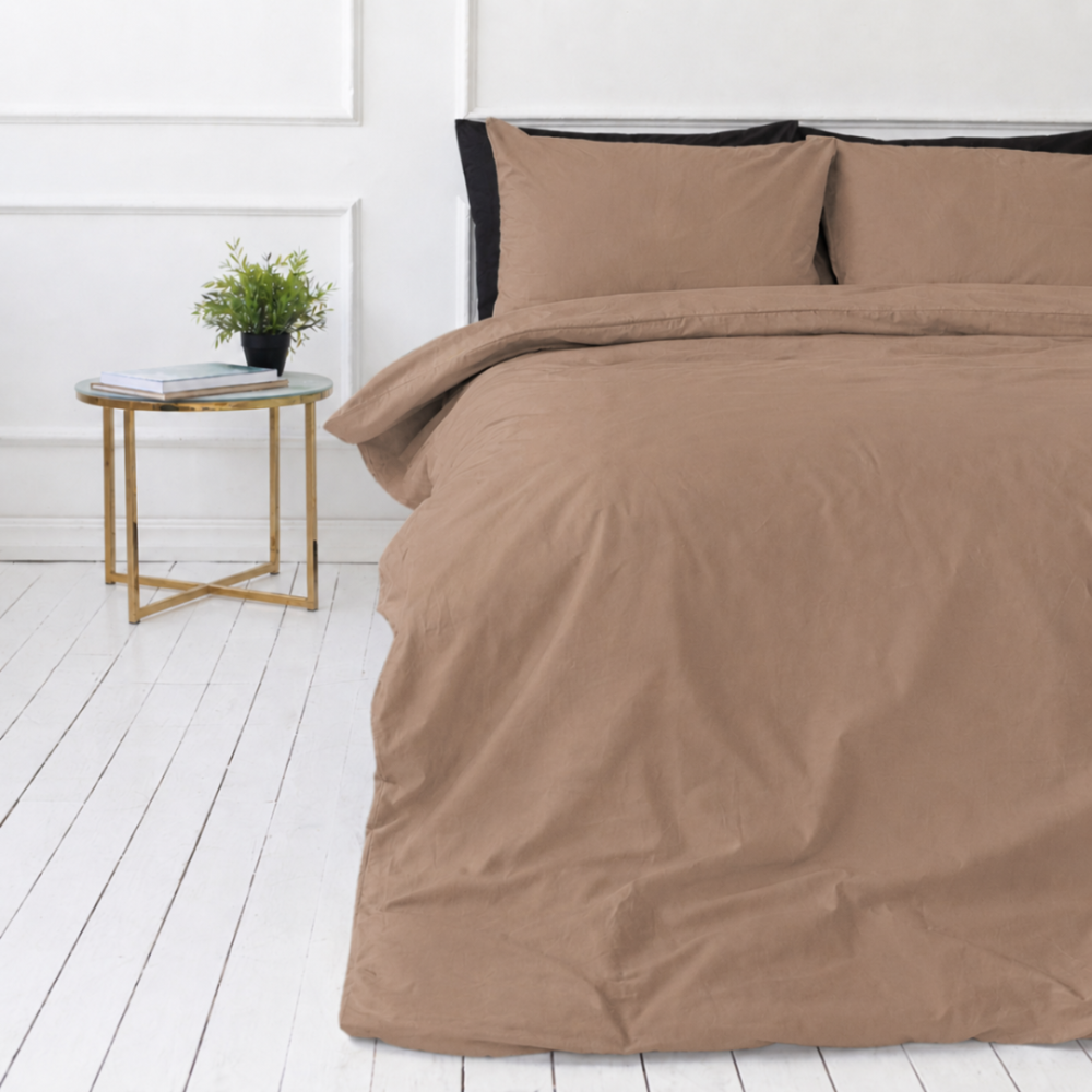 Bettwäsche set "Latte". Bettwäsche einfarbig, 135/140x200 cm, 150x200 cm, 155/160x200 cm, 180x200 cm, 200x200 cm, 200x220 cm, 220x240 cm. Warme latte-bettwäsche, die ihrem schlafzimmer komfort verleiht.
