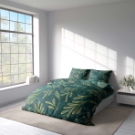 Bettwäsche set "Laurel". Bettwäsche 140x200, 135/140x200 cm, 200x200 cm, 200x220 cm. Verwandeln sie ihr schlafzimmer mit diesem dunkelgrünen bettwäscheset mit zarten blattmustern