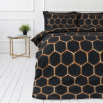 Bettwäsche set "Lavahive". Schwarze Bettwäsche, 135/140x200 cm, 150x200 cm, 155/160x200 cm, 180x200 cm, 200x200 cm, 200x220 cm. Elegantes schwarzes bettwäscheset mit bienenstockähnlichem funkenmuster.