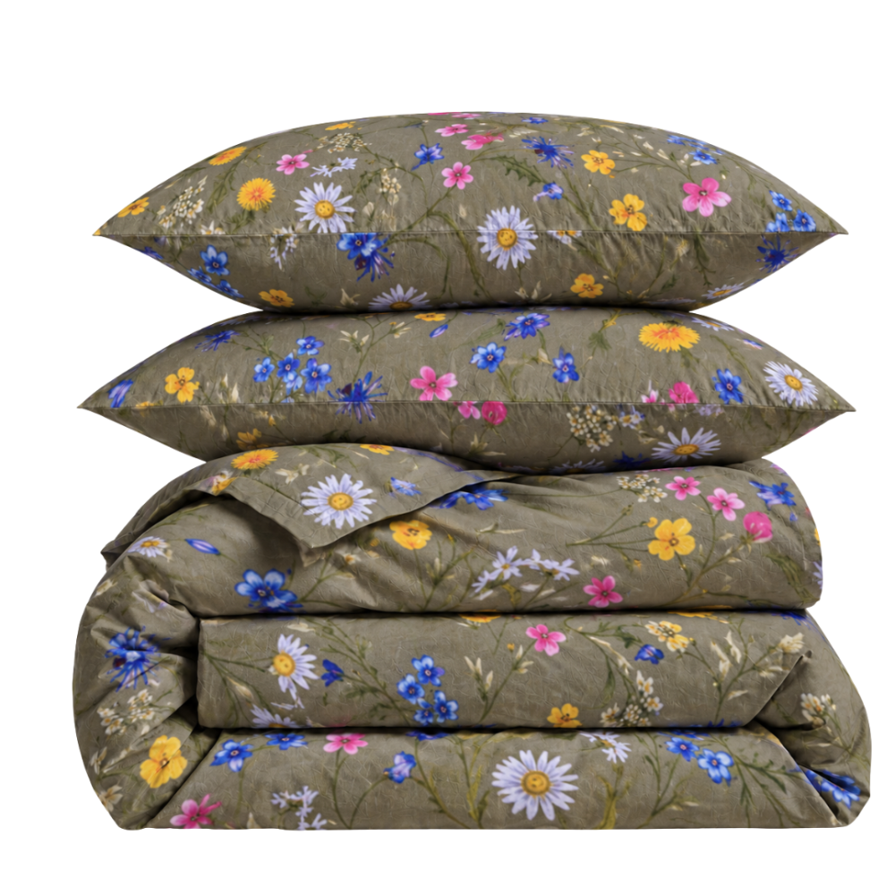 Bettwäsche set "Leafara". Bettwäsche 155x200, 135/140x200 cm, 155x220 cm, 160x200 cm, 180x200 cm, 200x200 cm, 200x220 cm, 220x240 cm. Dieses grüne bettwäsche-set besticht durch ein feines muster aus wilden wiesenblumen. Bettwäsche set "Leafara". Bettwäsche 155x200, 135/140x200 cm, 155x220 cm, 160x200 cm, 180x200 cm, 200x200 cm, 200x220 cm, 220x240 cm. Dieses grüne bettwäsche-set besticht durch ein feines muster aus wilden wiesenblumen.