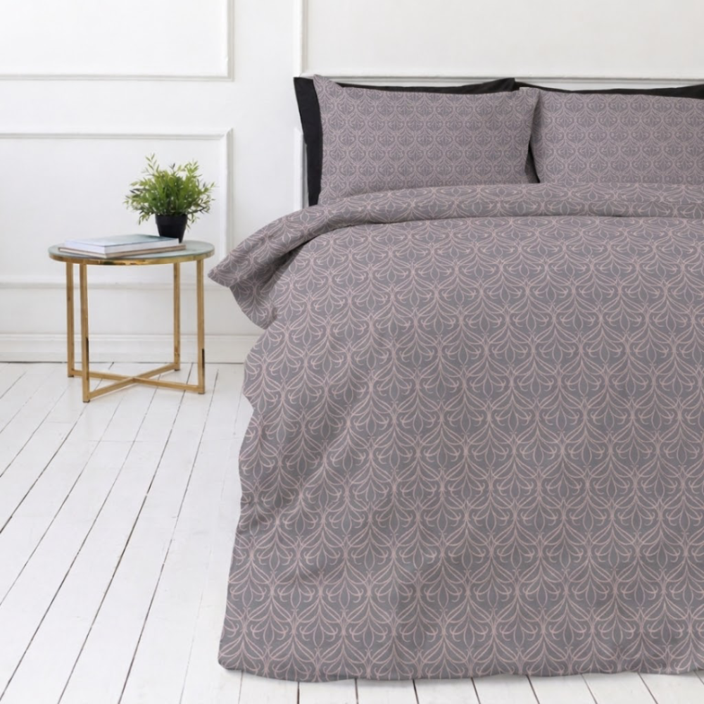 Bettwäsche set „Ligomes“. Lila Bettwäsche, 135/140x200 cm, 200x200 cm, 200x220 cm. Elegantes graues bettwäscheset mit rosafarbenen, linienförmigen ornamenten, das einen modernen und raffinierten look für ihren schlafbereich bietet. Bettwäsche set „Ligomes“. Lila Bettwäsche, 135/140x200 cm, 200x200 cm, 200x220 cm. Elegantes graues bettwäscheset mit rosafarbenen, linienförmigen ornamenten, das einen modernen und raffinierten look für ihren schlafbereich bietet.