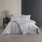 Bettwäscheset "Linie Grey". Bettwäsche Baumwolle, 135/140x200 cm, 200x200 cm, 200x220 cm. Bettwäsche-set in weißer und grauer farbe mit eleganten grauen linien, die eine moderne und raffinierte note zu ihrem schlafzimmer dekor bietet.
