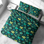 Bettwäsche set "Lucky Leaf". Bettwäsche 140x200, 135/140x200 cm, 155/160x200 cm, 200x200 cm, 200x220 cm, 220x240 cm. Bettwäsche-set in tiefem grün, gefüllt mit fröhlichen kleeblattmustern, ideal für eine von der natur inspirierte und ruhige schlafumgebung.