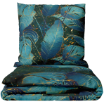 Bettwäsche set „Luminare“. Bettwäsche 155x200, 135/140x200 cm, 150x200 cm, 155/160x200 cm, 180x200 cm, 200x200 cm, 200x220 cm, 220x240 cm. Bettwäsche in dunklem grünton mit tropischem blattdesign.