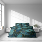 Bettwäsche set „Luminare“. Bettwäsche 155x200, 135/140x200 cm, 150x200 cm, 155/160x200 cm, 180x200 cm, 200x200 cm, 200x220 cm, 220x240 cm. Grünlich-blaue bettwäsche mit edlen goldakzenten.