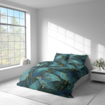 Bettwäsche set „Luminare“. Bettwäsche 155x200, 135/140x200 cm, 150x200 cm, 155/160x200 cm, 180x200 cm, 200x200 cm, 200x220 cm, 220x240 cm. Smaragdfarbene bettwäsche mit großflächigen blaugrünen blättern.