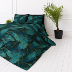 Bettwäsche set „Luminare“. Bettwäsche 155x200, 135/140x200 cm, 150x200 cm, 155/160x200 cm, 180x200 cm, 200x200 cm, 200x220 cm, 220x240 cm. Smaragdfarbene bettwäsche mit großflächigen blaugrünen blättern. Bettwäsche set „Luminare“. Bettwäsche 155x200, 135/140x200 cm, 150x200 cm, 155/160x200 cm, 180x200 cm, 200x200 cm, 200x220 cm, 220x240 cm. Smaragdfarbene bettwäsche mit großflächigen blaugrünen blättern.