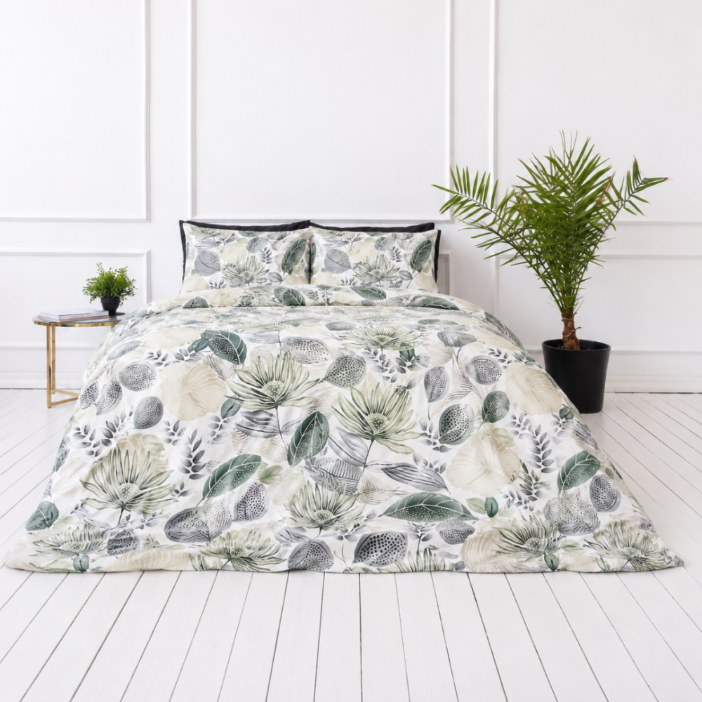 Bettwäsche set "Natural Emporium". Grüne Bettwäsche, 135/140x200 cm, 200x200 cm, 200x220 cm. Ruhiges bettwäsche-set mit pflanzenmotiven, ideal für naturliebhaber. Bettwäsche set "Natural Emporium". Grüne Bettwäsche, 135/140x200 cm, 200x200 cm, 200x220 cm. Ruhiges bettwäsche-set mit pflanzenmotiven, ideal für naturliebhaber.