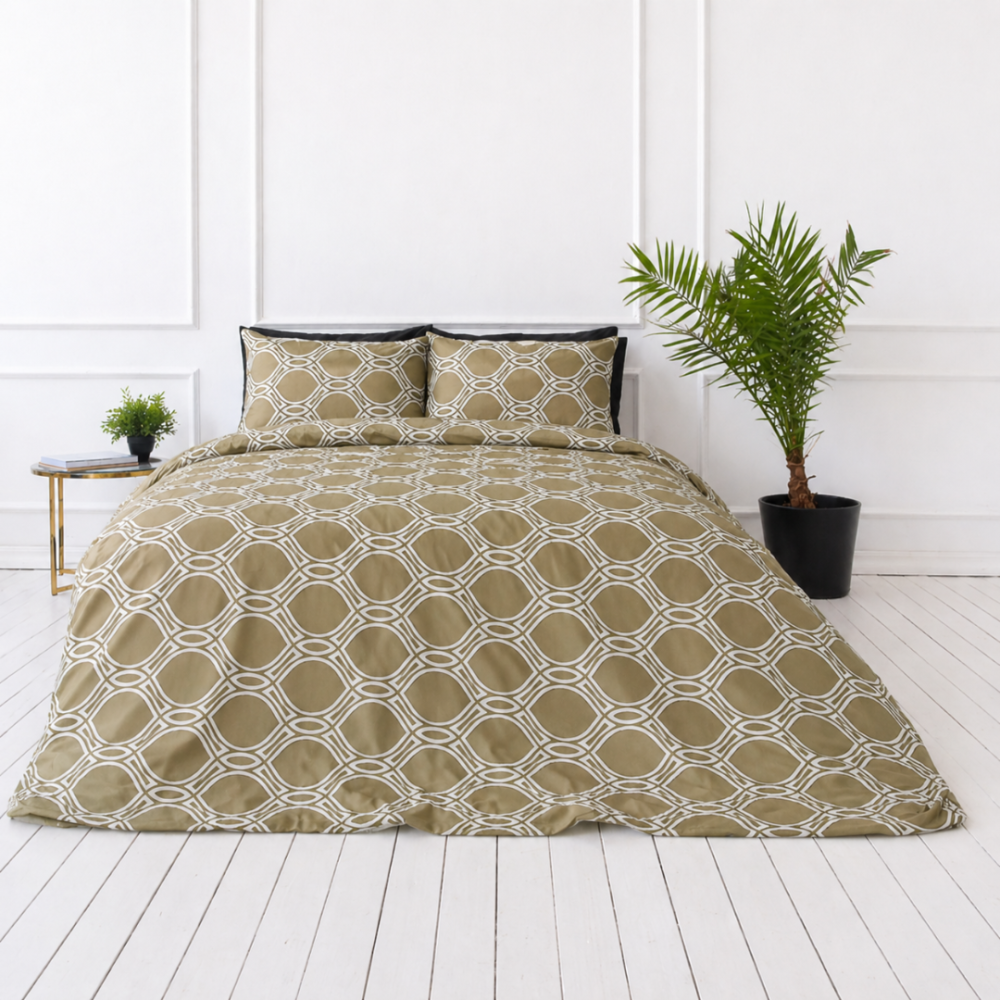 Bettwäsche set "Olive Orbit". Bettwäsche 155x200, 135/140x200 cm, 150x200 cm, 155/160x200 cm, 180x200 cm, 200x200 cm, 200x220 cm, 220x240 cm. Grünliche bettwäsche mit elegantem geometrischem muster Bettwäsche set "Olive Orbit". Bettwäsche 155x200, 135/140x200 cm, 150x200 cm, 155/160x200 cm, 180x200 cm, 200x200 cm, 200x220 cm, 220x240 cm. Grünliche bettwäsche mit elegantem geometrischem muster