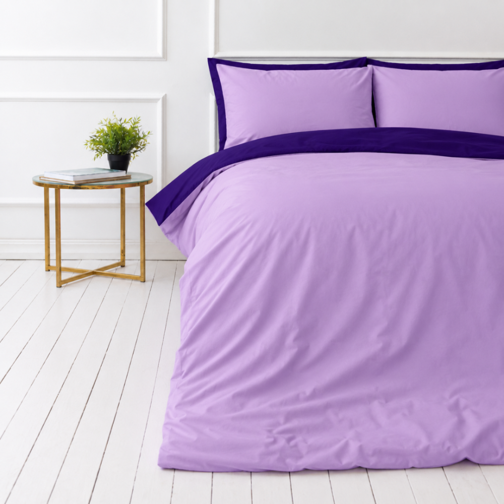 Bettwäsche set „Orchid Pansy“. Bettwäsche 155x200, 135/140x200 cm, 150x200 cm, 155/160x200 cm, 180x200 cm, 200x200 cm, 200x220 cm, 220x240 cm. Wendebettwäsche-set in violettnuancen mit kontrastreichem akzent.