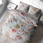 Bettwäsche set "Peony". Bettwäsche 140x200, 135/140x200 cm, 200x200 cm, 200x220 cm. Ruhiges bettwäscheset mit großen pfingstrosen in rosa- und sandtönen.