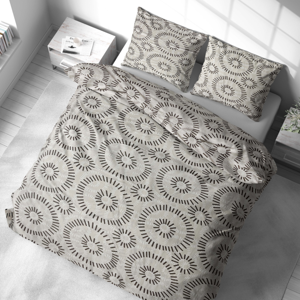 Bettwäsche set "Round Robin". Bettwäsche 140x200, 135/140x200 cm, 200x200 cm, 200x220 cm. Bettwäsche-set mit eleganter schwarz-weißer kreiszusammenstellung, ideal für moderne innenräume.