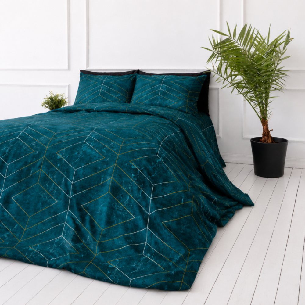 Bettwäsche set „Tethrys“. Bettwäsche 155x200, 135/140x200 cm, 150x200 cm, 155/160x200 cm, 180x200 cm, 200x200 cm, 200x220 cm, 220x240 cm. Smaragdfarbene bettwäsche mit markantem linien-design. Bettwäsche set „Tethrys“. Bettwäsche 155x200, 135/140x200 cm, 150x200 cm, 155/160x200 cm, 180x200 cm, 200x200 cm, 200x220 cm, 220x240 cm. Smaragdfarbene bettwäsche mit markantem linien-design.