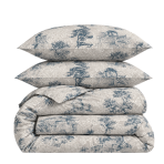 Bettwäsche set "Toile De Jouy Classic". Graue Bettwäsche, 135/140x200 cm, 200x200 cm, 200x220 cm. Bettwäscheset mit klassischem blauen landschaftsmuster auf grauem hintergrund. Bettwäsche set "Toile De Jouy Classic". Graue Bettwäsche, 135/140x200 cm, 200x200 cm, 200x220 cm. Bettwäscheset mit klassischem blauen landschaftsmuster auf grauem hintergrund.