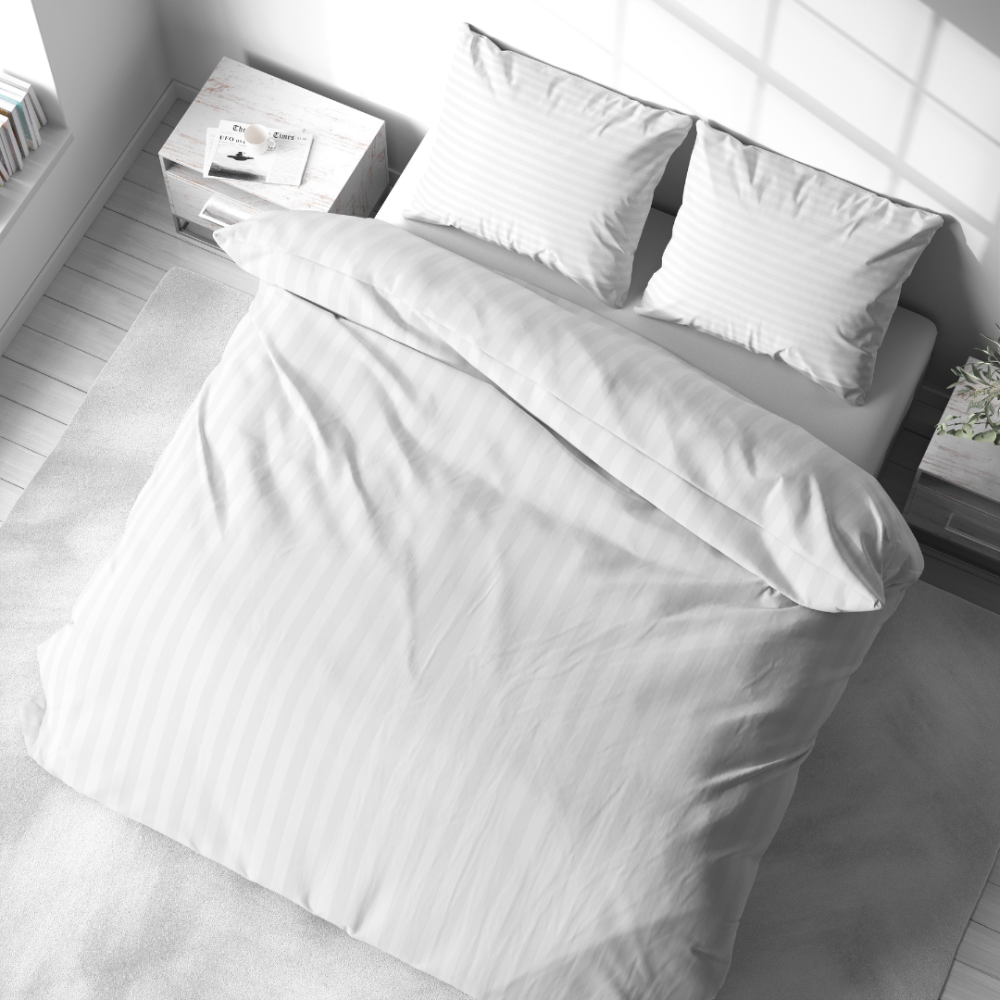 Bettwäsche set "White Stripes". Gemusterte Bettwäsche, 135/140x200 cm, 150x200 cm, 155/160x200 cm, 180x200 cm, 200x200 cm, 200x220 cm. Frisches weißes bettwäsche-set mit einem raffinierten streifenmuster für einen sauberen, modernen look.