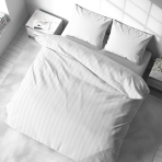 Bettwäsche set "White Stripes". Gemusterte Bettwäsche, 135/140x200 cm, 150x200 cm, 155/160x200 cm, 180x200 cm, 200x200 cm, 200x220 cm. Frisches weißes bettwäsche-set mit einem raffinierten streifenmuster für einen sauberen, modernen look.