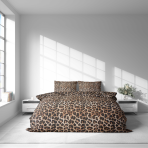 Bettwäsche set "Wild Style". Bettwäsche 140x200, 135/140x200 cm, 155/160x200 cm, 200x200 cm, 200x220 cm, 220x240 cm. Die kombination aus dunklem braun und schwarz mit leopardenmuster schafft eine außergewöhnliche atmosphäre im schlafzimmer.