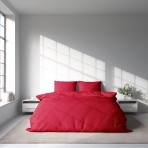 Bettwäsche set "Zuko". Bettwäsche für Hotels, 135/140x200 cm, 200x200 cm, 200x220 cm, 220x240 cm. Kühnes rotes bettwäscheset für ein leidenschaftliches und einladendes schlafzimmerambiente.