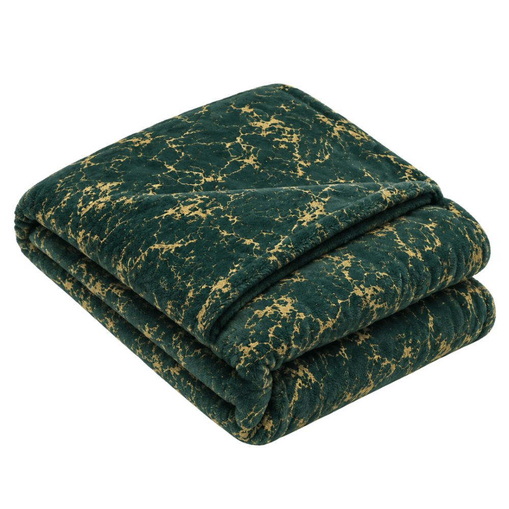 Decke „Gilded Green fleece blanket“. Tagesdecken, 200x220 cm. Dunkelgrüne wohndecke mit auffälliger goldener marmorierung im aderndesign. Decke „Gilded Green fleece blanket“. Tagesdecken, 200x220 cm. Dunkelgrüne wohndecke mit auffälliger goldener marmorierung im aderndesign.