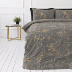 Plüsch Bettwäsche "Minky Gilded Grey". Plüsch Bettwäsche, 200x220 cm. Dunkelgraue bettwäsche mit unregelmäßig verlaufenden goldenen marmoreffekten.