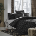 Premium satin bettwäsche set "Bailey Black". Bettwäsche aus Satin, 135/140x200 cm, 200x200 cm, 200x220 cm. Bettwäscheset in schwarzer farbe mit elegantem ornamentmuster für einen raffinierten und stilvollen schlafzimmerlook.