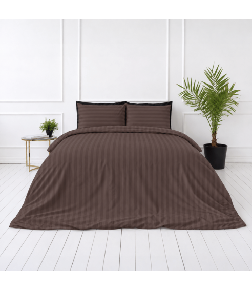 Premium satin bettwäsche set "Brown Stripe Sateen". Bettwäsche aus Satin
