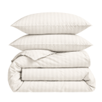 Premium satin bettwäsche set "Snow White Stripe Sateen". Mako Satin Bettwäsche, 135/140x200 cm, 155x220 cm, 160x200 cm, 180x200 cm, 200x200 cm, 200x220 cm, 220x240 cm. Bettwäsche-garnitur in cremeweiß mit feinem streifenmuster.