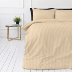 Premium satin bettwäsche set "Champagne Stripe Sateen". Bettwäsche 150x200, 135/140x200 cm, 150x200 cm, 155/160x200 cm, 180x200 cm, 200x200 cm, 200x220 cm, 220x240 cm. Helle sandfarbene bettwäsche mit dezenten eleganten streifen