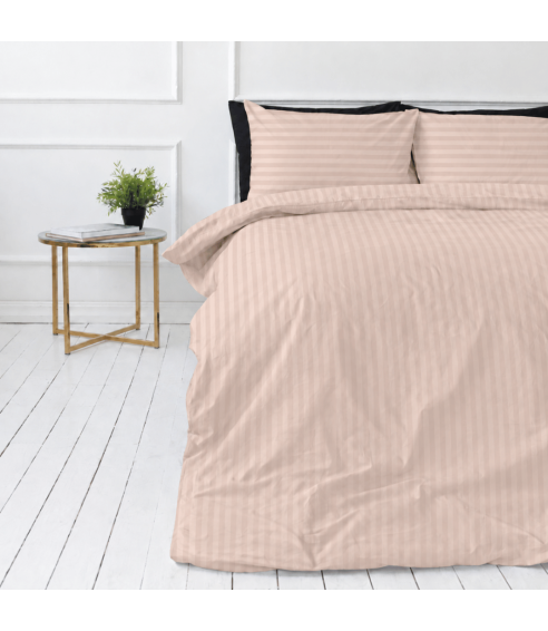 Premium satin bettwäsche set "Classic Coffee Stripe Sateen". Bettwäsche aus Satin