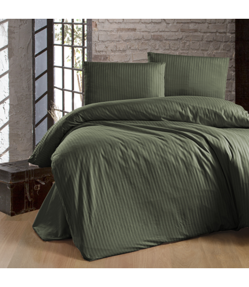 Premium satin bettwäsche set "Dark Green Stripe". Bettwäsche aus Satin