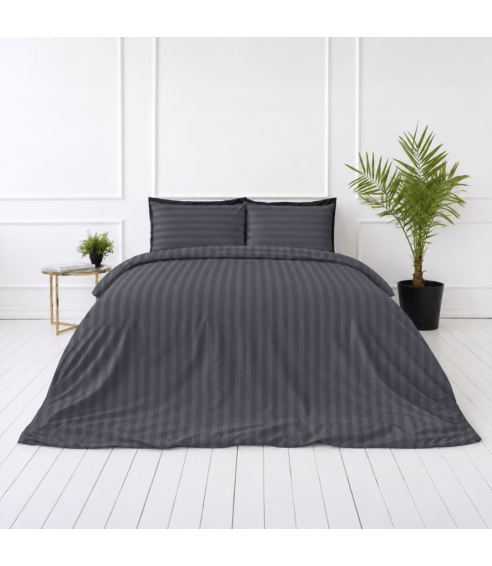 Premium satin bettwäsche set "Dark Grey Stripe Sateen". Bettwäsche aus Satin