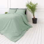 Premium satin bettwäsche set "Eucalyptus". Bettwäsche 150x200, 100x140 cm, 135/140x200 cm, 150x200 cm, 155/160x200 cm, 180x200 cm, 200x200 cm, 200x220 cm, 220x240 cm. Einfarbiges bettwäsche-set in sanftem pastellgrün mit schlichtem design